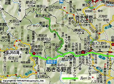 武蔵五日市から払沢の滝までのルート